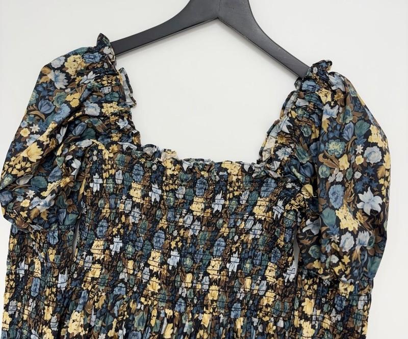 Women Doen Cotton Square Neck Floral Embellished A-line Midi Dress