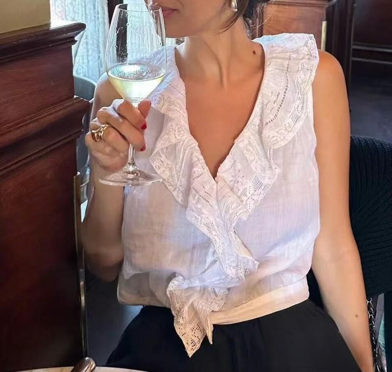 Women Doen V-neck Ruffle Sleeveless Tank Top