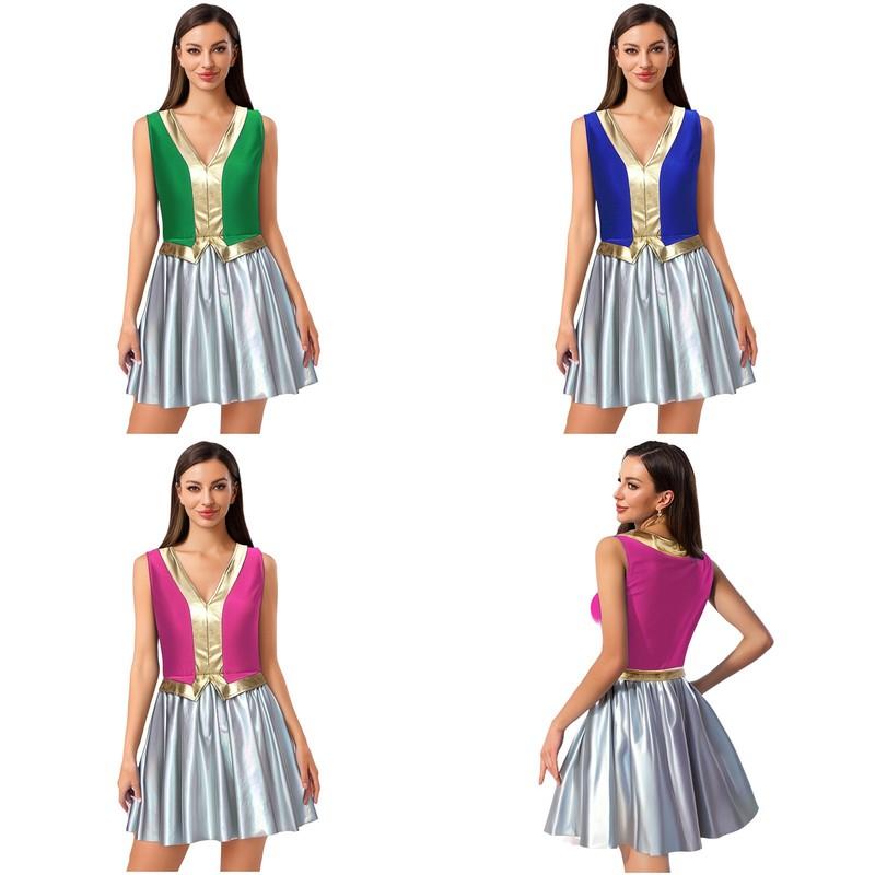 Women Dress Arab Outfits Patchwork Costume Halloween Cosplay Dance Skirts Sexy