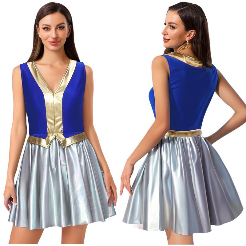 Women Dress Arab Outfits Patchwork Costume Halloween Cosplay Dance Skirts Sexy