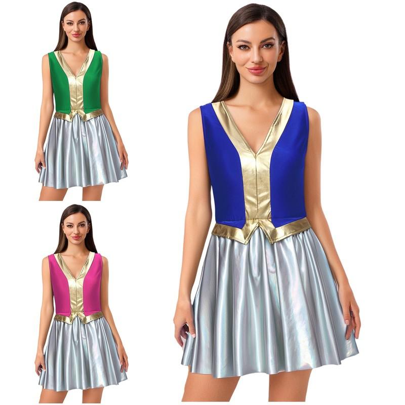 Women Dress Arab Outfits Patchwork Costume Halloween Cosplay Dance Skirts Sexy