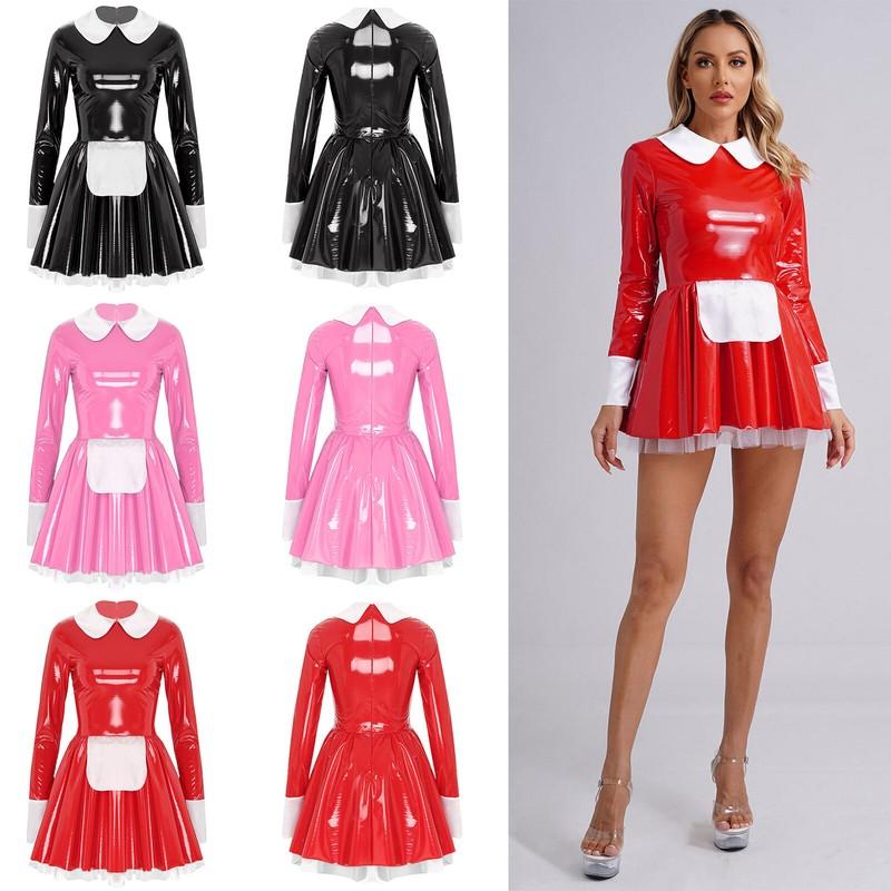 Women Dress Music A-Line Party Underskirt Wet Look Lingerie Halloween Bodycon