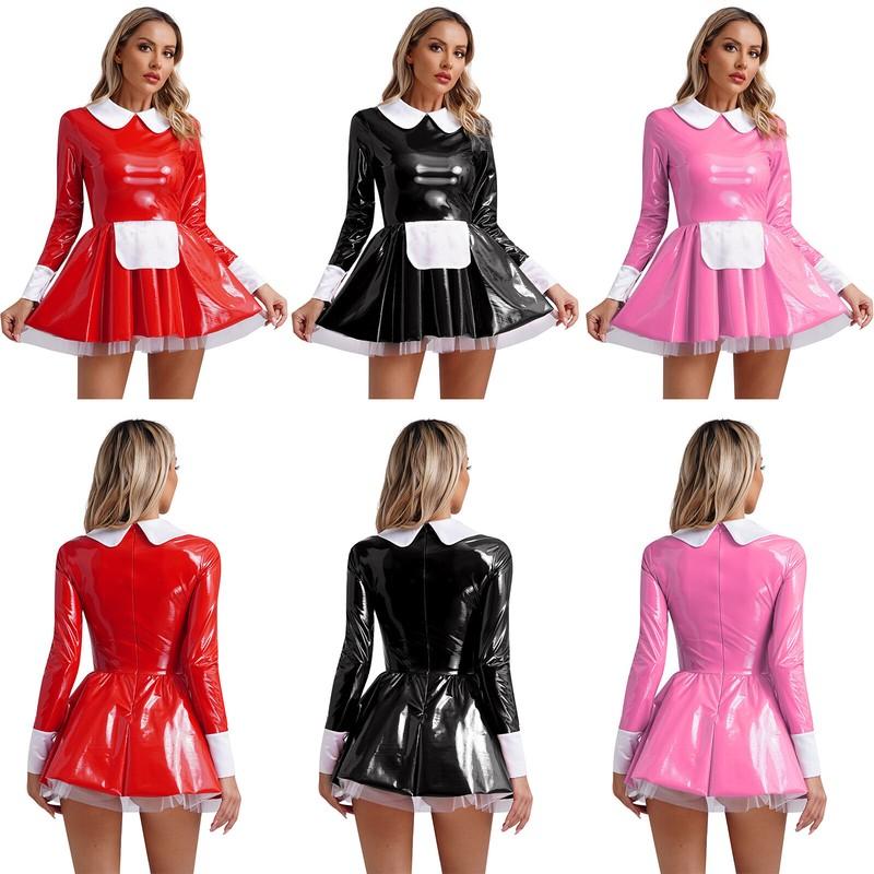 Women Dress Music A-Line Party Underskirt Wet Look Lingerie Halloween Bodycon