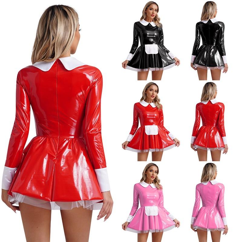 Women Dress Music A-Line Party Underskirt Wet Look Lingerie Halloween Bodycon