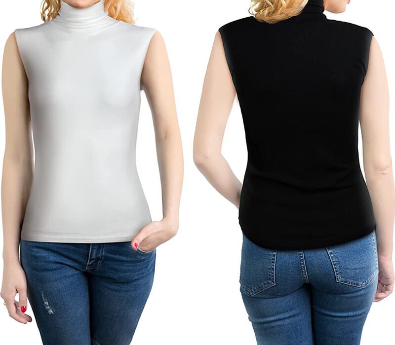 Women Fashion Sleeveless Roll Neck Jumper Turtleneck Knit Pullover Body Tops US
