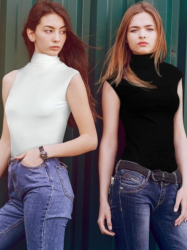 Women Fashion Sleeveless Roll Neck Jumper Turtleneck Knit Pullover Body Tops US
