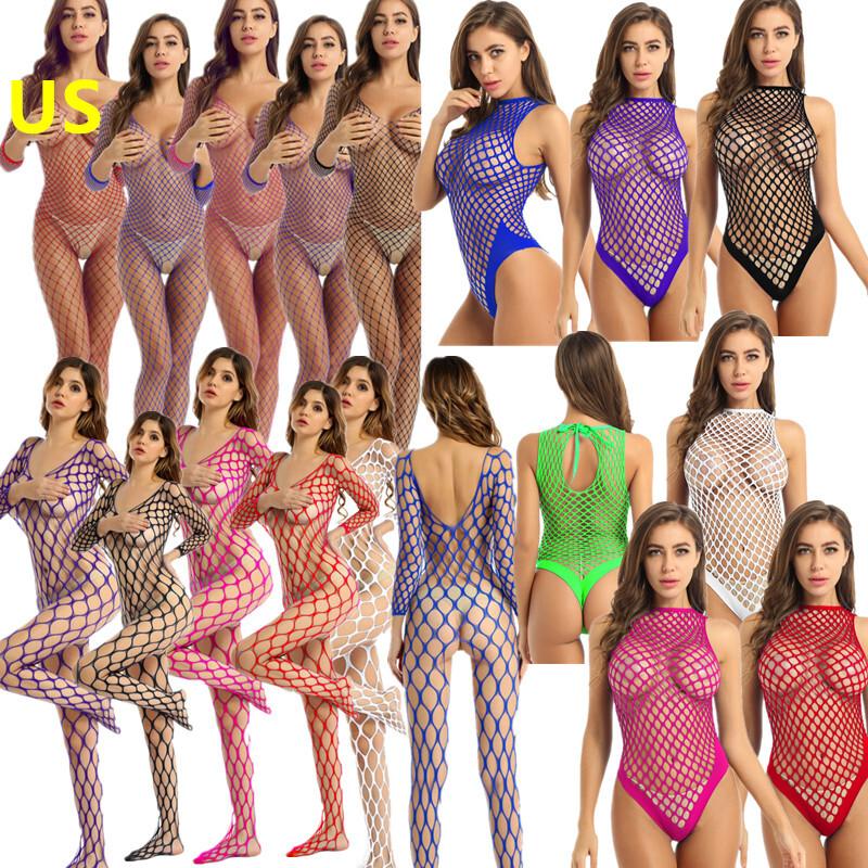 Women Fishnet Lingerie Sexy Hollow Out Bodystockings Mesh Bodysuit Nightwear