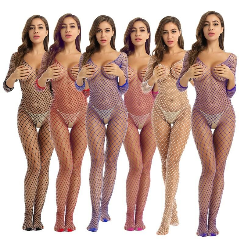 Women Fishnet Lingerie Sexy Hollow Out Bodystockings Mesh Bodysuit Nightwear