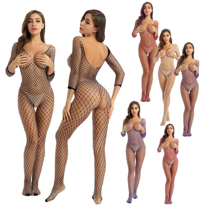 Women Fishnet Lingerie Sexy Hollow Out Bodystockings Mesh Bodysuit Nightwear