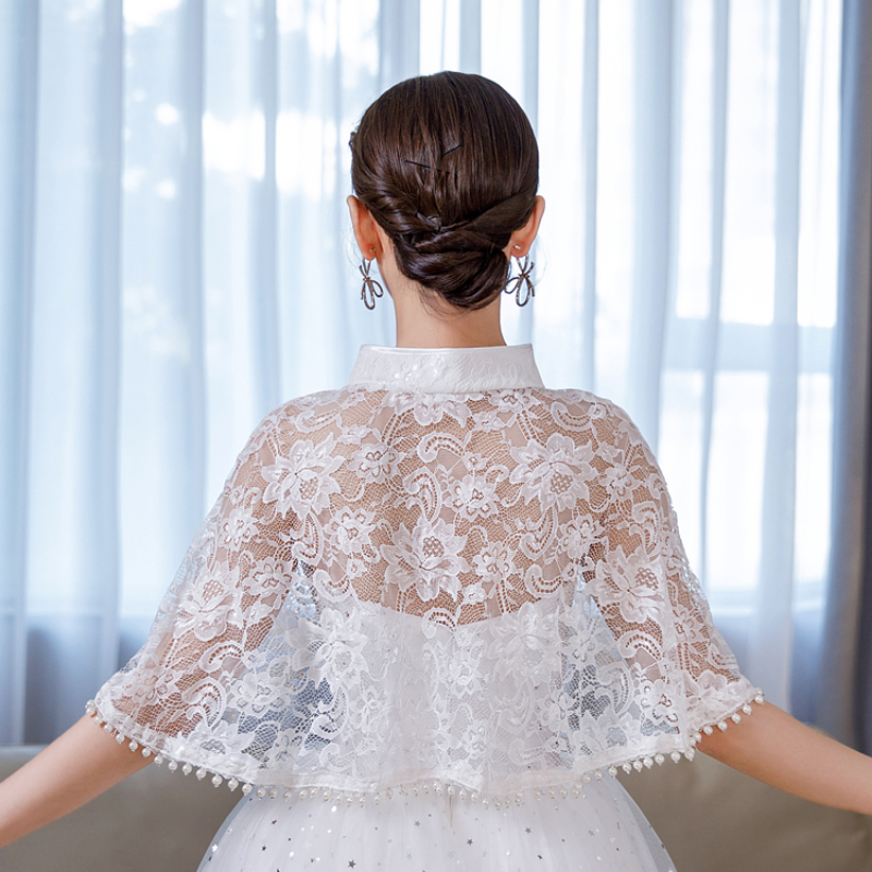 Women Floral Lace Cloak Cape Short Poncho Shawl Cardigan Crop Top Wedding Party