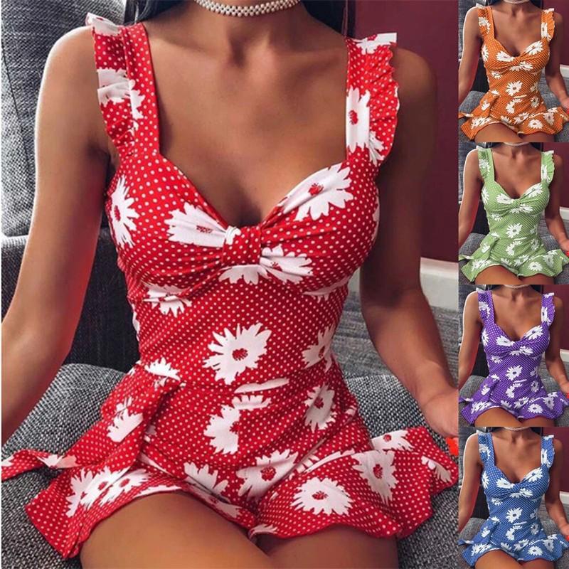 Women Floral Ruffle Strappy Dress Sleeveless Holiday Summer Beach Mini Sundress