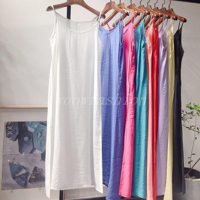 Women Full Slip Dress Petticoat Cotton Silk Loose Cami Nightwear Chemises 120CM