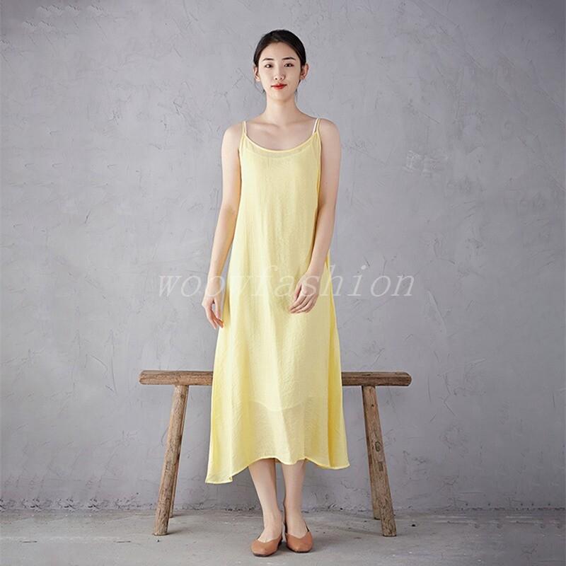Women Full Slip Dress Petticoat Cotton Silk Loose Cami Nightwear Chemises 120CM