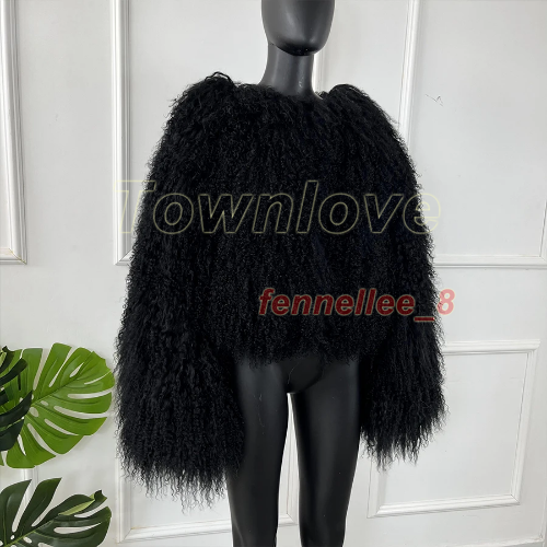 Women Genuine Mongolian Lamb Fur Coat Curly Real Fur Warm Jacket Casual Outwear