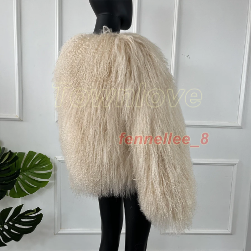 Women Genuine Mongolian Lamb Fur Coat Curly Real Fur Warm Jacket Casual Outwear