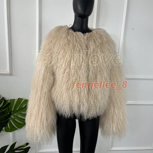 Women Genuine Mongolian Lamb Fur Coat Curly Real Fur Warm Jacket Casual Outwear