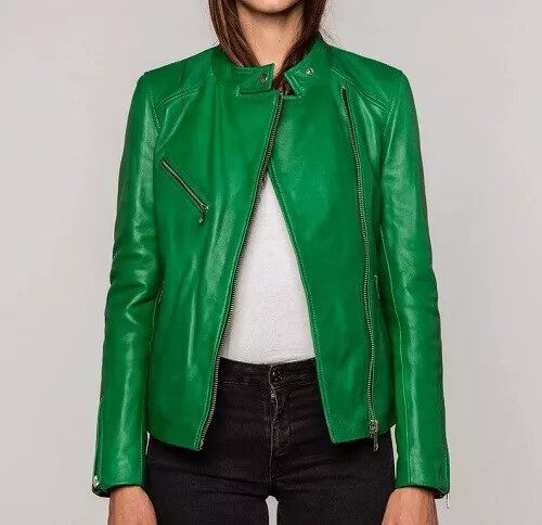 Women Green Genuine Leather Jacket Women Green Soft Lambskin Leather Casual