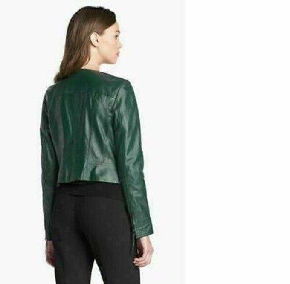 Women Green Leather Jacket Genuine Lambskin Real Biker Motorcycle Slim Fit Coat