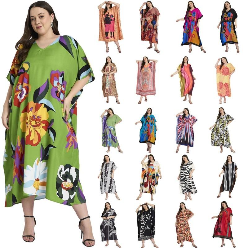 Women Kaftan Dress Maxi Loose Long Boho Kimono Plus Size Gown Beach Cover Caftan