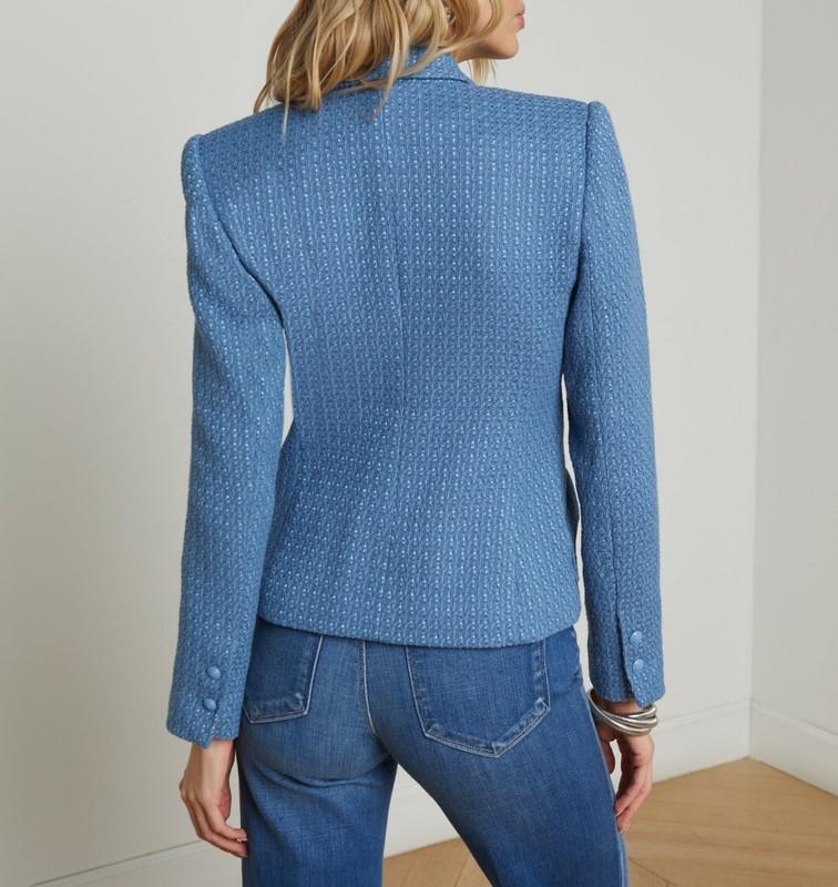 Women L'AGENCE Cotton Blend One Button Tweed Blazer Coat Top