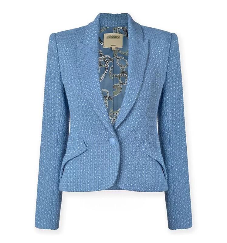 Women L'AGENCE Cotton Blend One Button Tweed Blazer Coat Top