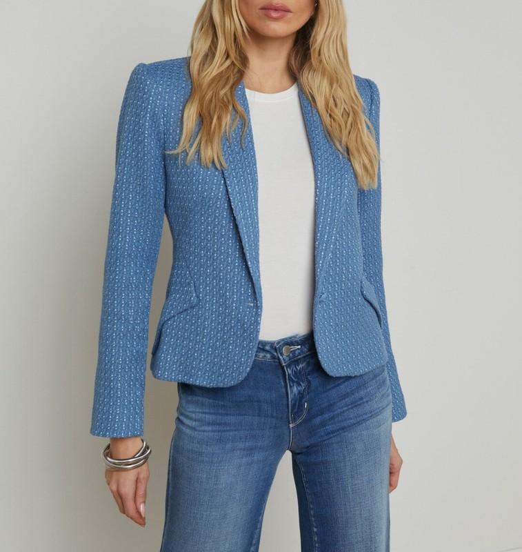 Women L'AGENCE Cotton Blend One Button Tweed Blazer Coat Top