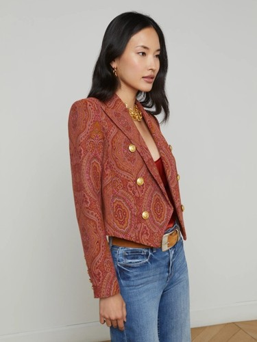 Women L'AGENCE Lila Jacquard Blazer Burnt Orange Umber Paisley