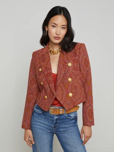 Women L'AGENCE Lila Jacquard Blazer Burnt Orange Umber Paisley