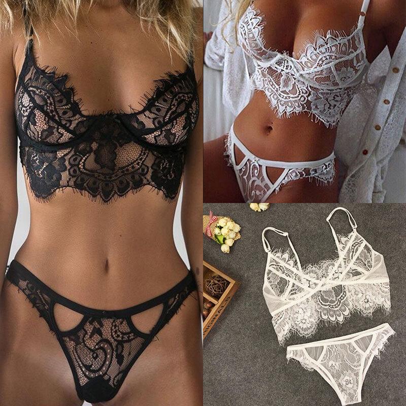 Women Lace Sexy Lingerie Sleepwear Underwear Nightwear Babydoll Bra Thong Set