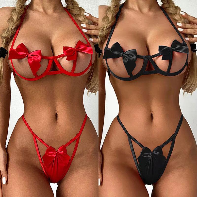 Women Lace Sexy Lingerie Sleepwear Underwear Nightwear Babydoll Bra Thong Set