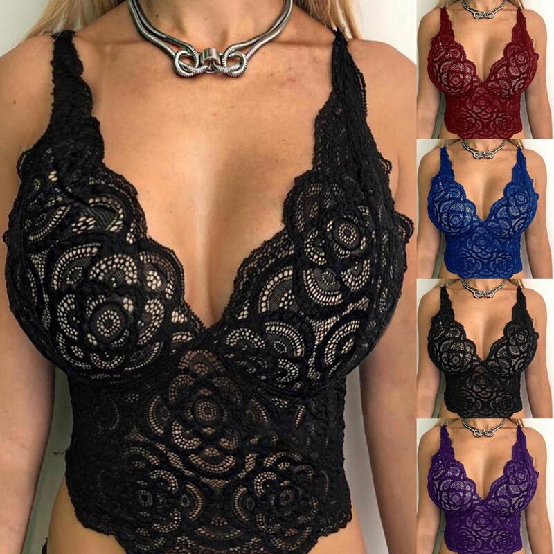 Women Lace Strappy Bralette Push Up Padded Bra Crop Top Underwear Lingerie P