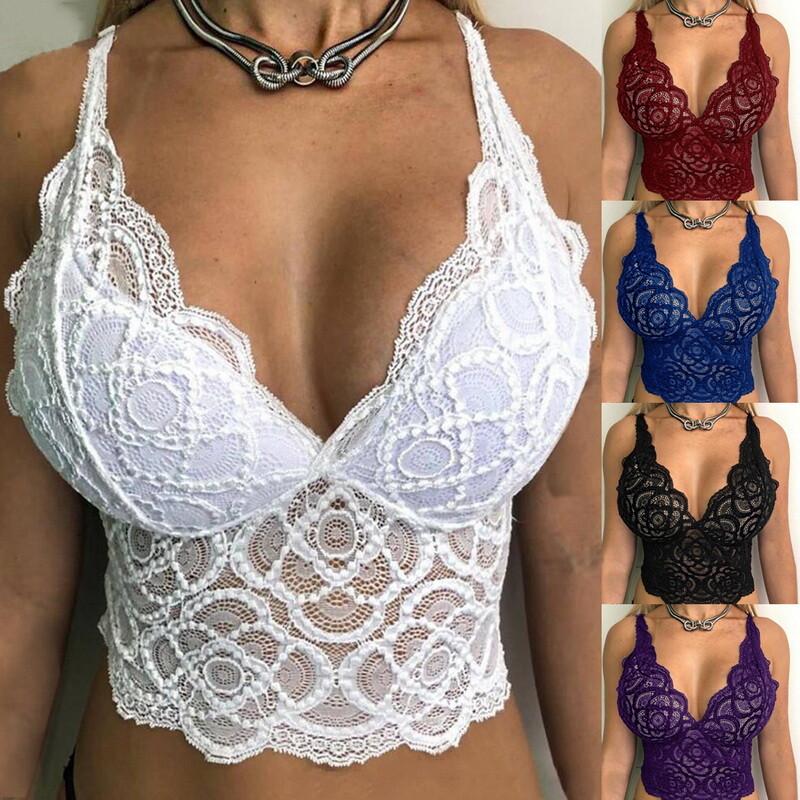 Women Lace Strappy Bralette Push Up Padded Bra Crop Top Underwear Lingerie p