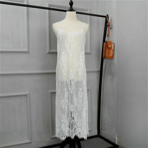 Women Ladies Sexy Floral Lace See Through Sheer Dress Long Strappy Underdress