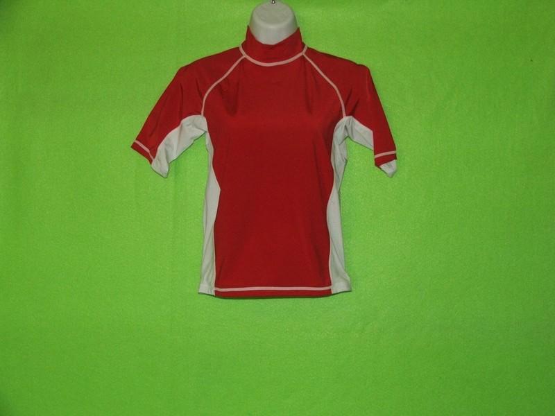 WOMEN LADIES SHORT SLV RASH GUARD RED-NAVY-YELLOW-PINK-BLACK-BLUE ~ WHITE SIDES