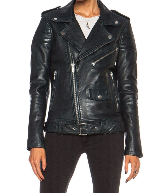 Women Leather Jacket Soft Genuine Lambskin Black Leather Belted Moto Jacket