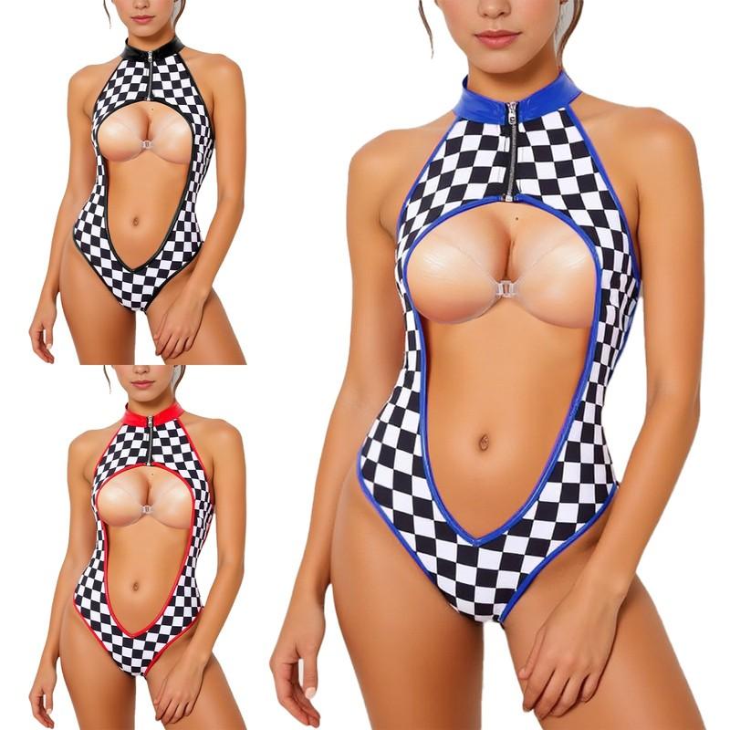 Women Leotard Carnivals One Piece Cosplay Racer Sexy Bodysuit Sleeveless Rave