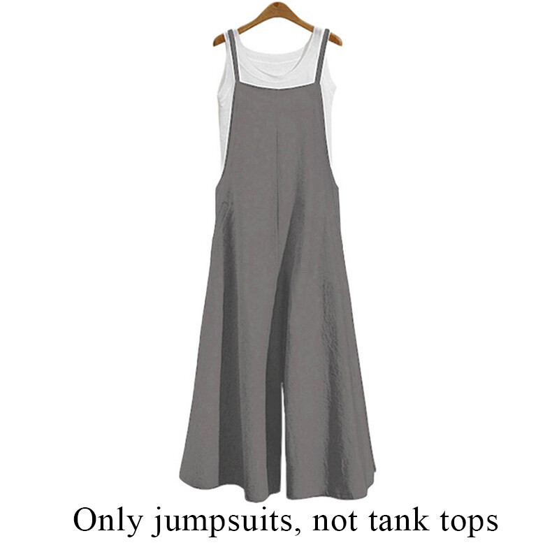 Women Linen Dungarees Jumpsuit Summer Wide Leg Jumpsuit Casual Trouser Suit