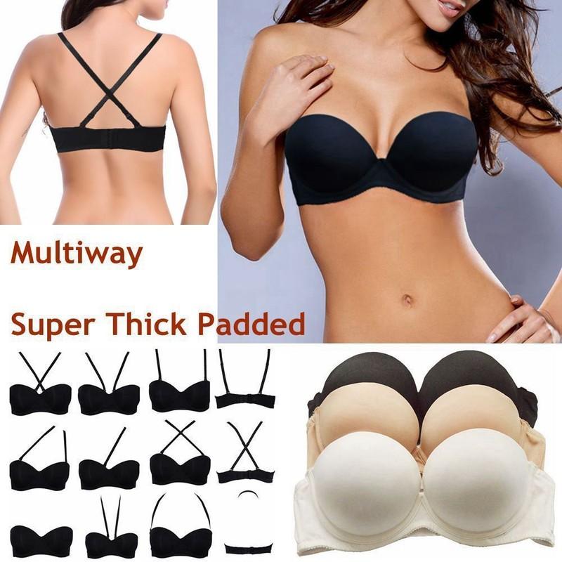 Women Lingerie Add 2 Cup Multiway Invisible Super Boost Thick Padded Push Up Bra