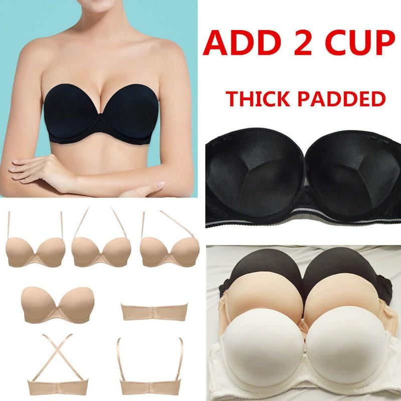 Women Lingerie Add 2 Cup Multiway Invisible Super Boost Thick Padded Push Up Bra