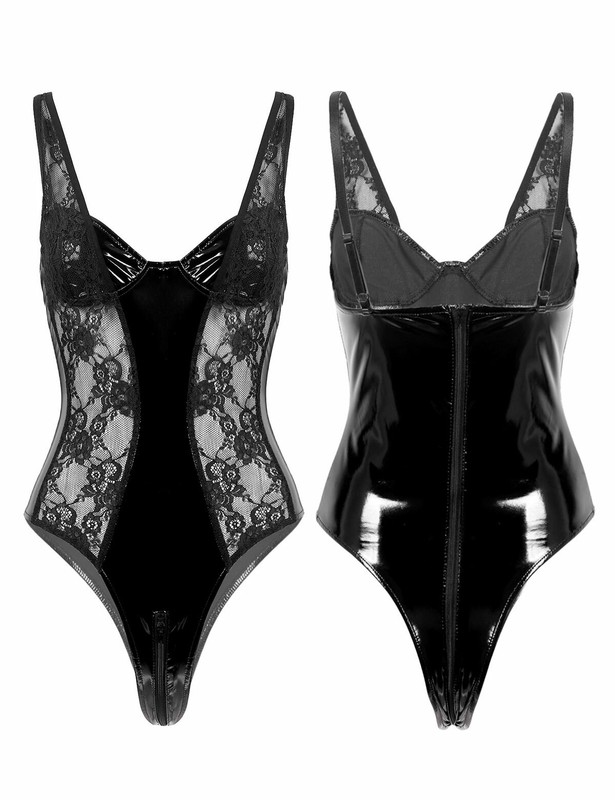 Women Lingerie Lace Crotchless G-string Underwear Babydoll Open Breast Bodysuit