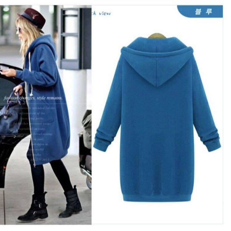 Women Long Hoodie Cardigans Hooded Ladies Jumper Fleece Dress Coat Tops Jumper