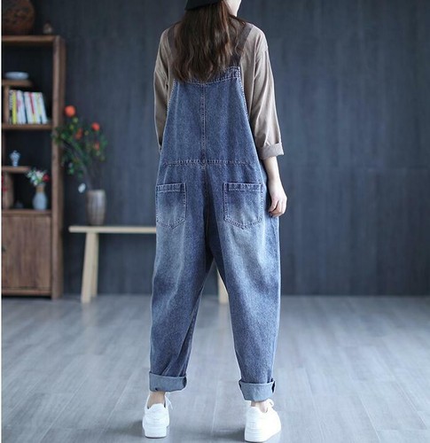 Women Loose Cotton Bib Overalls Baggy Rompers Denim Suspender New Jeans Jumpsuit
