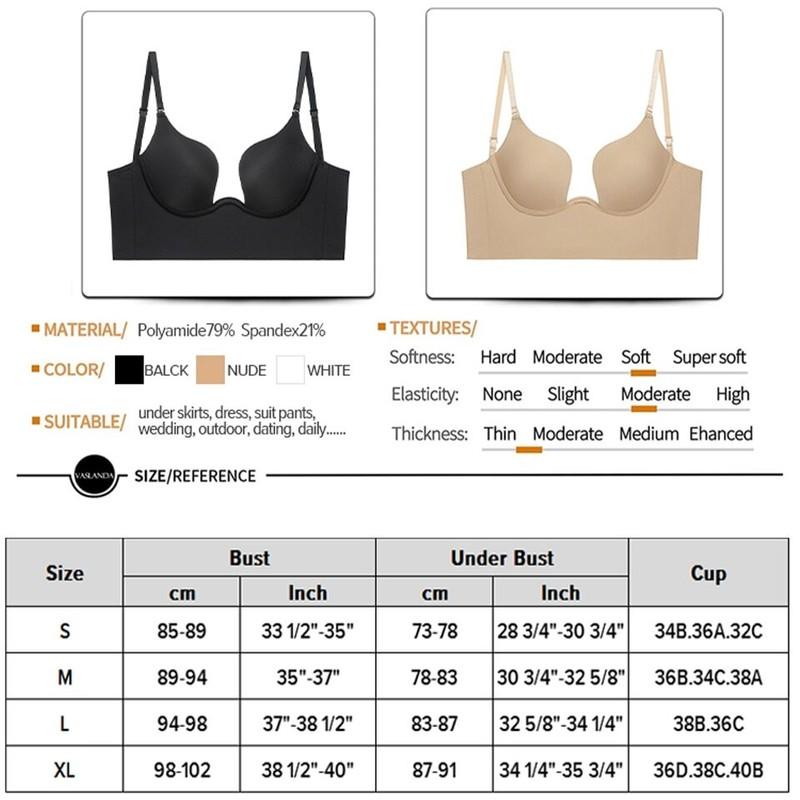 Women Low Back Bra Deep U Plunge Backless Bra Multiway Convertible Low Cut Open