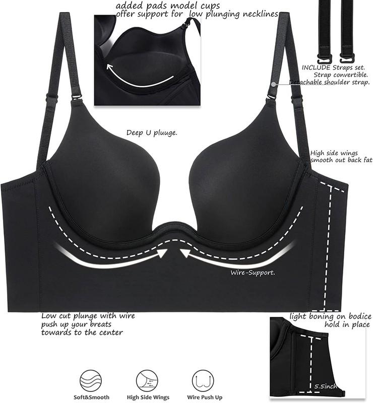 Women Low Back Bra Deep U Plunge Backless Bra Multiway Convertible Low Cut Open