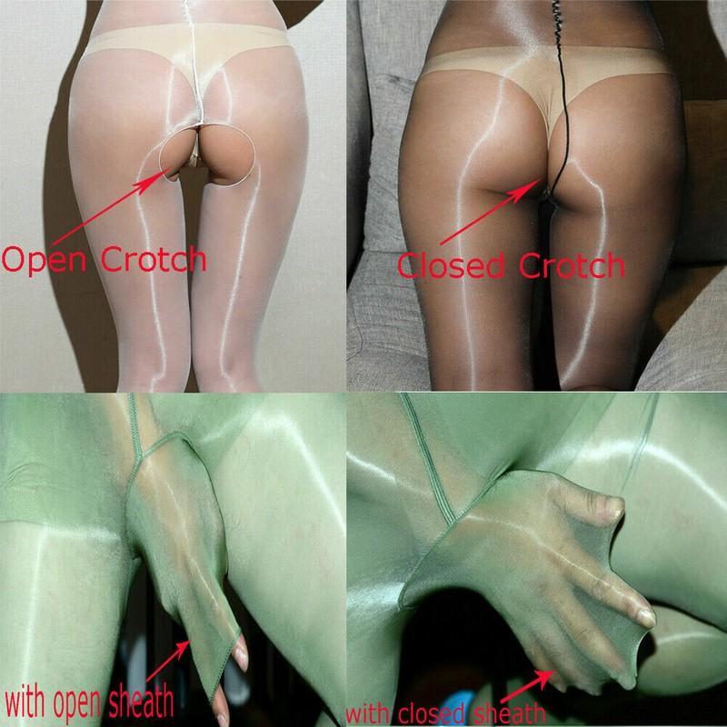 Women Men 1D Shiny High Glossy BodyStocking Sheer Silky Glittery Tights Bodysuit