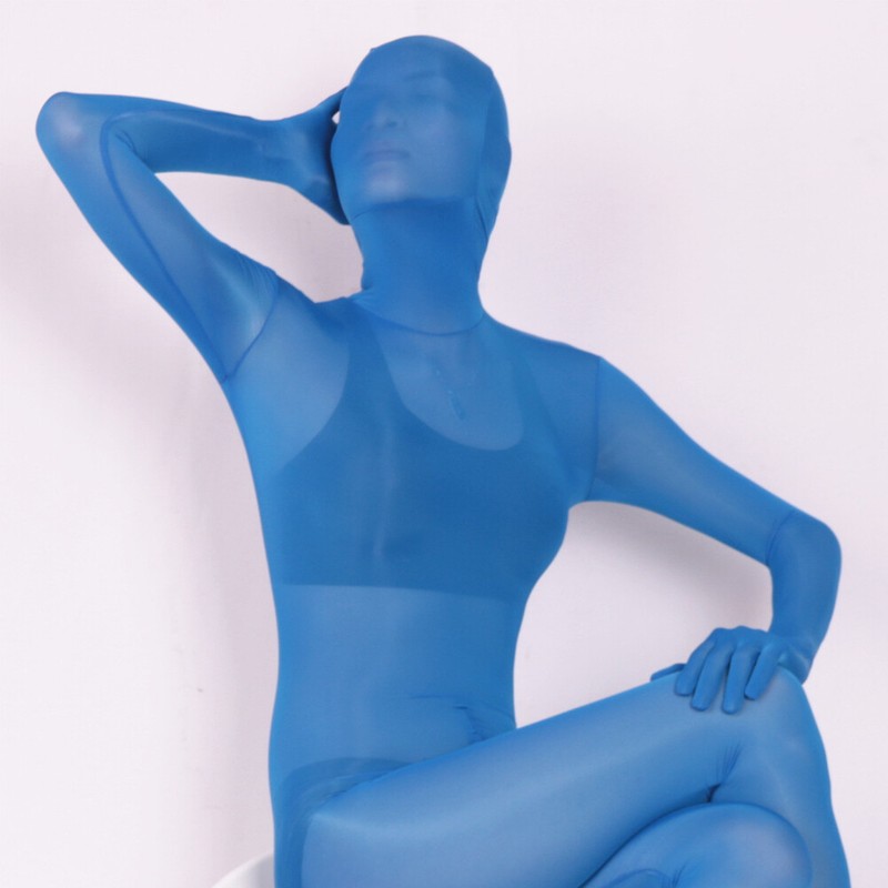 Women Men High Elastic 2 Zippers Full Bodystocking Silky Catsuit W/ Hood Gloves