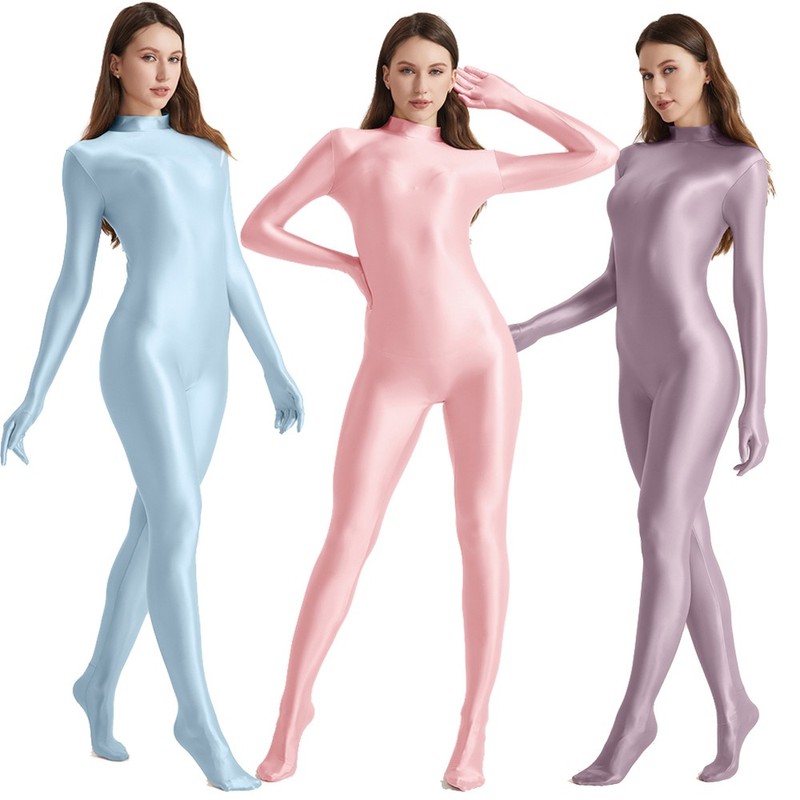 Women Men Sexy Smooth Zentai Jumpsuit Yoga Stretch Bodybuilding Catsuit Overalls
