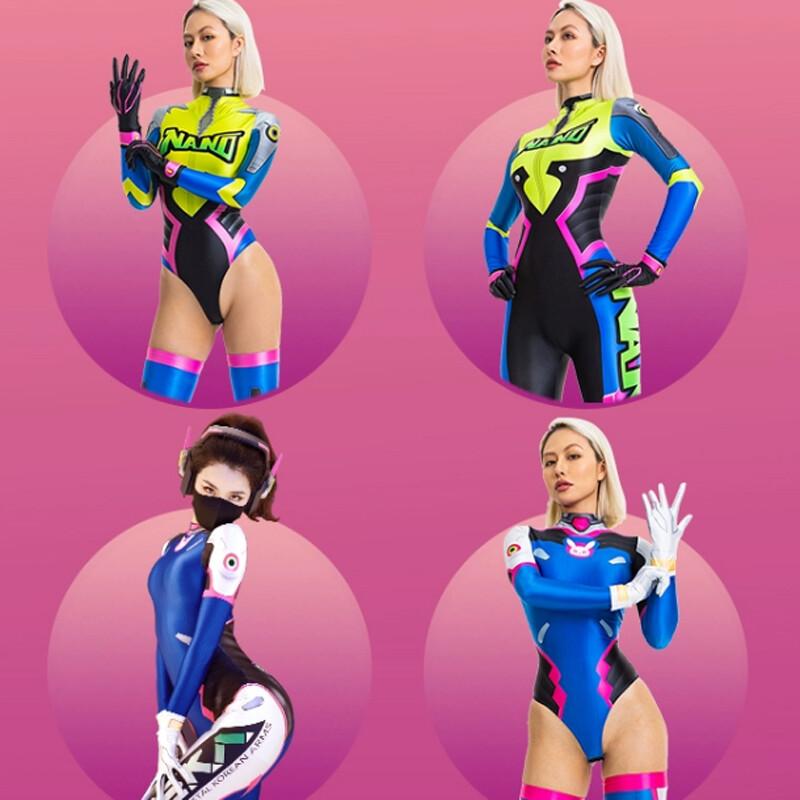Women Oil Shiny Cosplay Costume One Piece Jumpsuit Long Sleeve Bodysuit Swimwear
