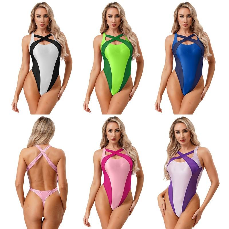 Women One Piece Beachwear Bodysuit Open Back Swimsuit Leotard Swimwear Pajamas