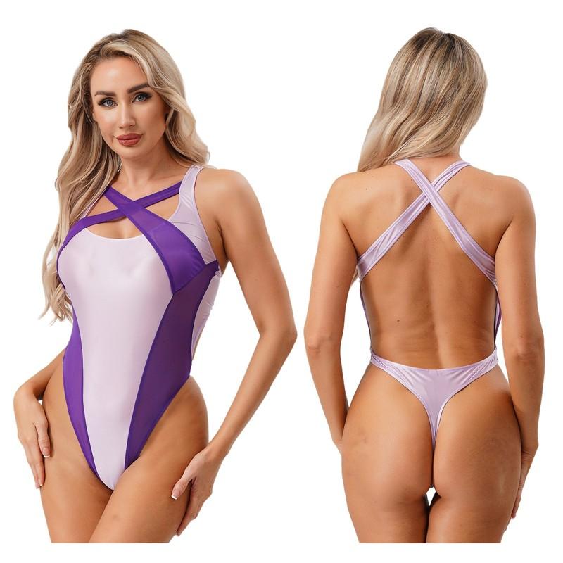 Women One Piece Beachwear Bodysuit Open Back Swimsuit Leotard Swimwear Pajamas